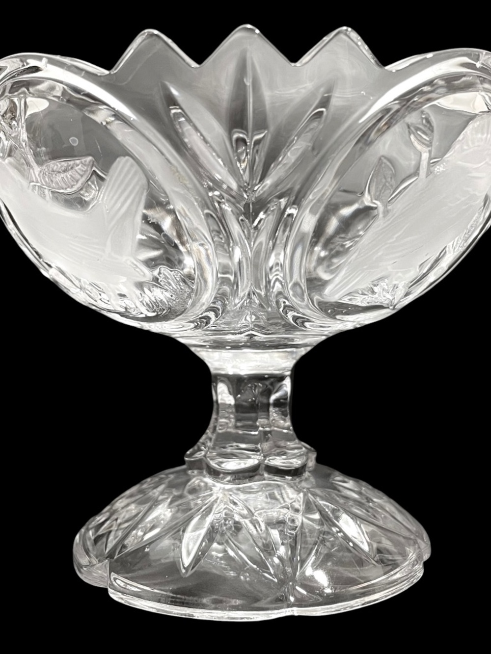 Vintage 1980s Cristal D'arques France Footed Crystal Candy Dish Clear Birds